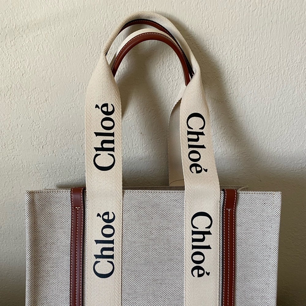 Woody medium leather-trimmed cotton-canvas tote - Picture 7 of 16